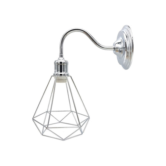 Chrome Diamond Cage Swan Neck Wall Light - Without Bulb