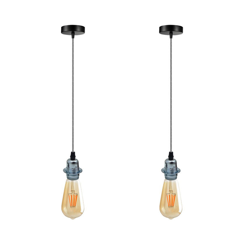 Chrome Vintage Industrial Pendant Light Fitting - 2 Pack