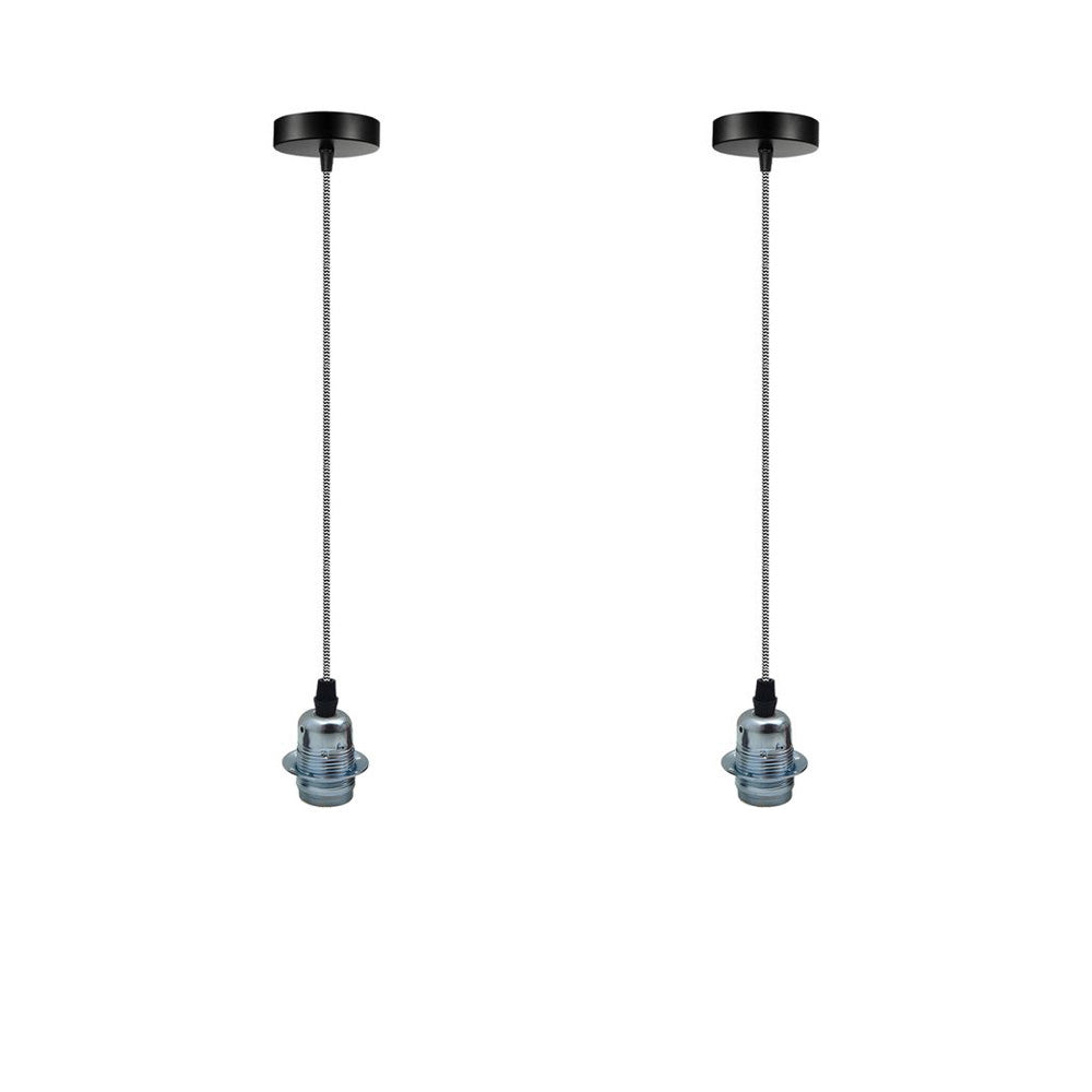 Chrome Vintage Industrial Pendant Light Fitting - 2 Pack