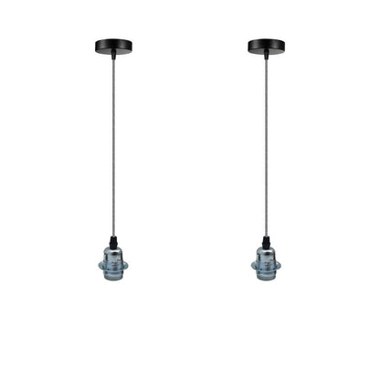 Chrome Vintage Industrial Pendant Light Fitting - 2 Pack