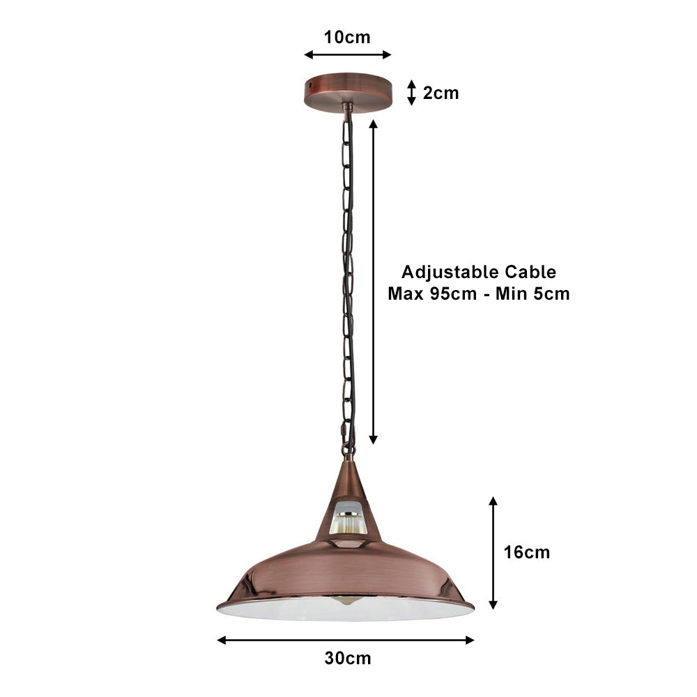 Copper Barn Style Industrial Pendant Light - With Chain