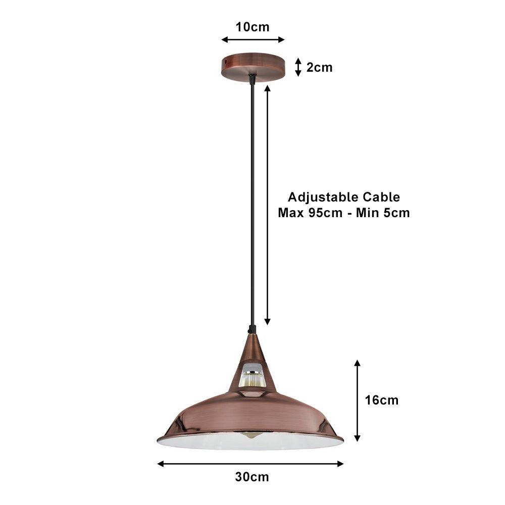 Copper Barn Style Industrial Pendant Light - Without Chain