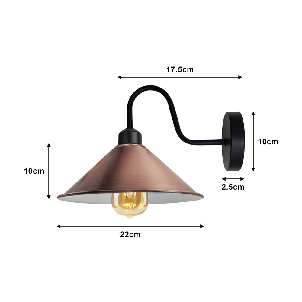 Copper Cone Retro Swan Neck Wall Light - With Bulb