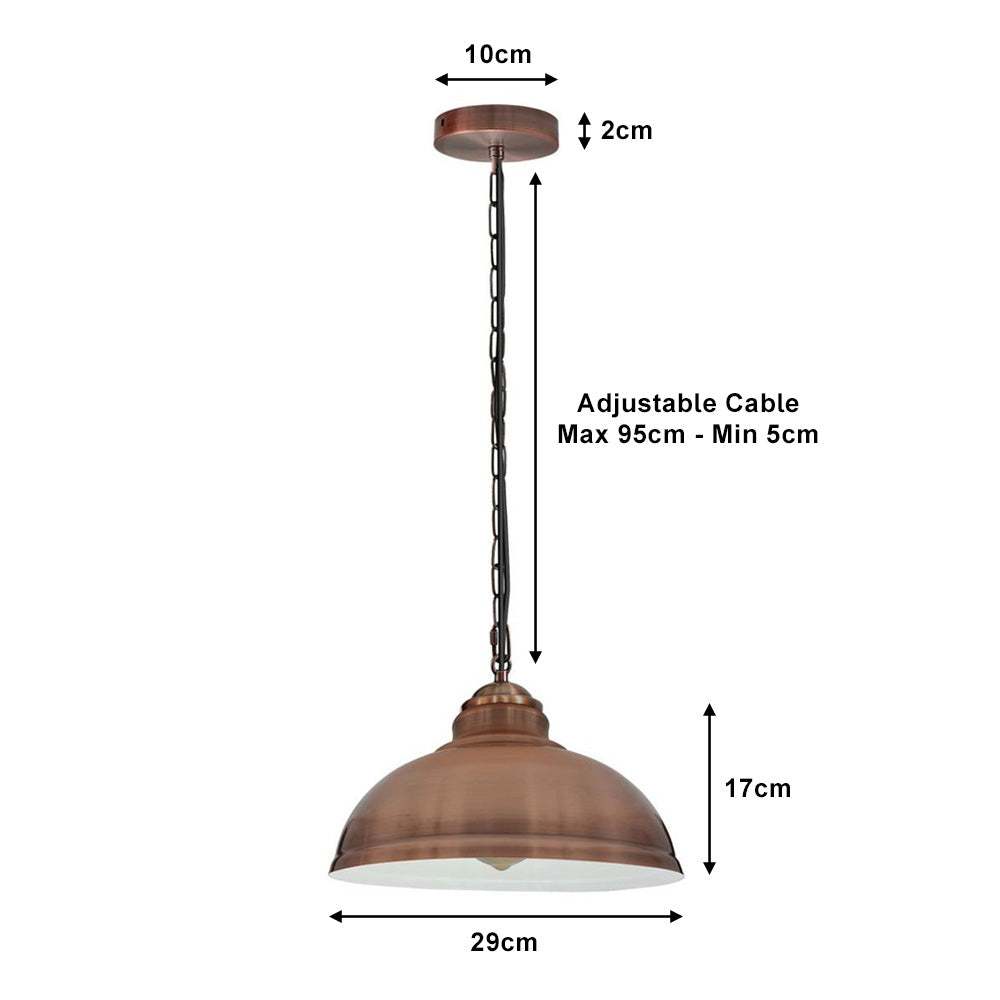 Copper Vintage Style Industrial Chain Pendant Light - Dome Lamp Holder
