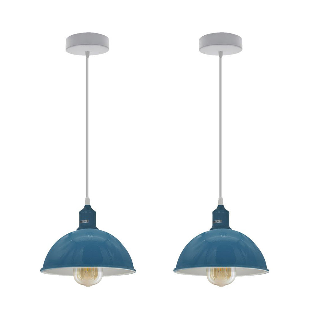 Cyan Blue Small Dome Pendant Lights - With Bulbs - 2 Pack