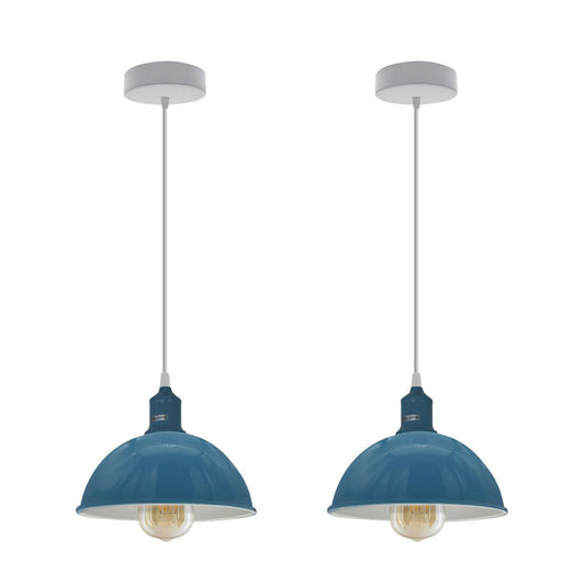Cyan Blue Small Dome Pendant Lights - With Bulbs - 2 Pack