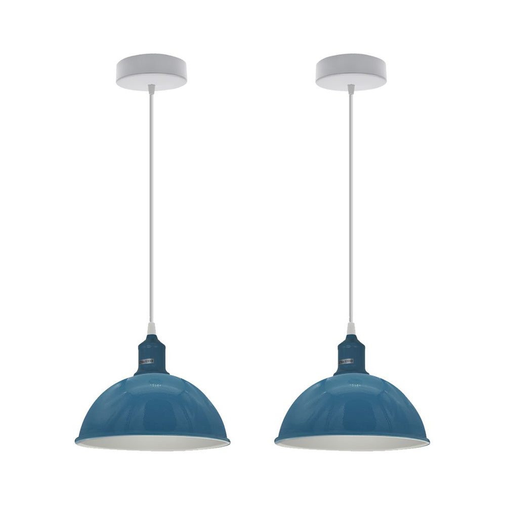 Cyan Blue Small Dome Pendant Lights - Without Bulbs - 2 Pack