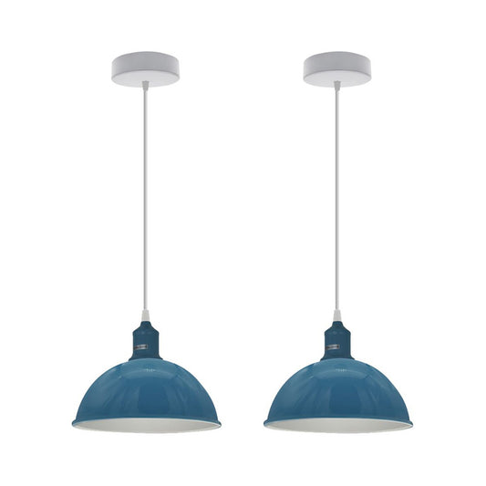 Cyan Blue Small Dome Pendant Lights - Without Bulbs - 2 Pack