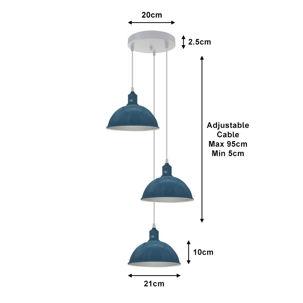 Cyan Blue Small Dome Triple Pendant Light