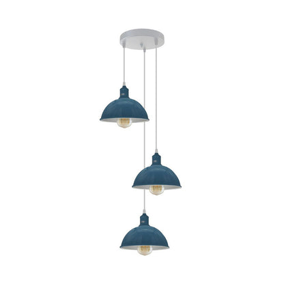 Cyan Blue Small Dome Triple Pendant Light