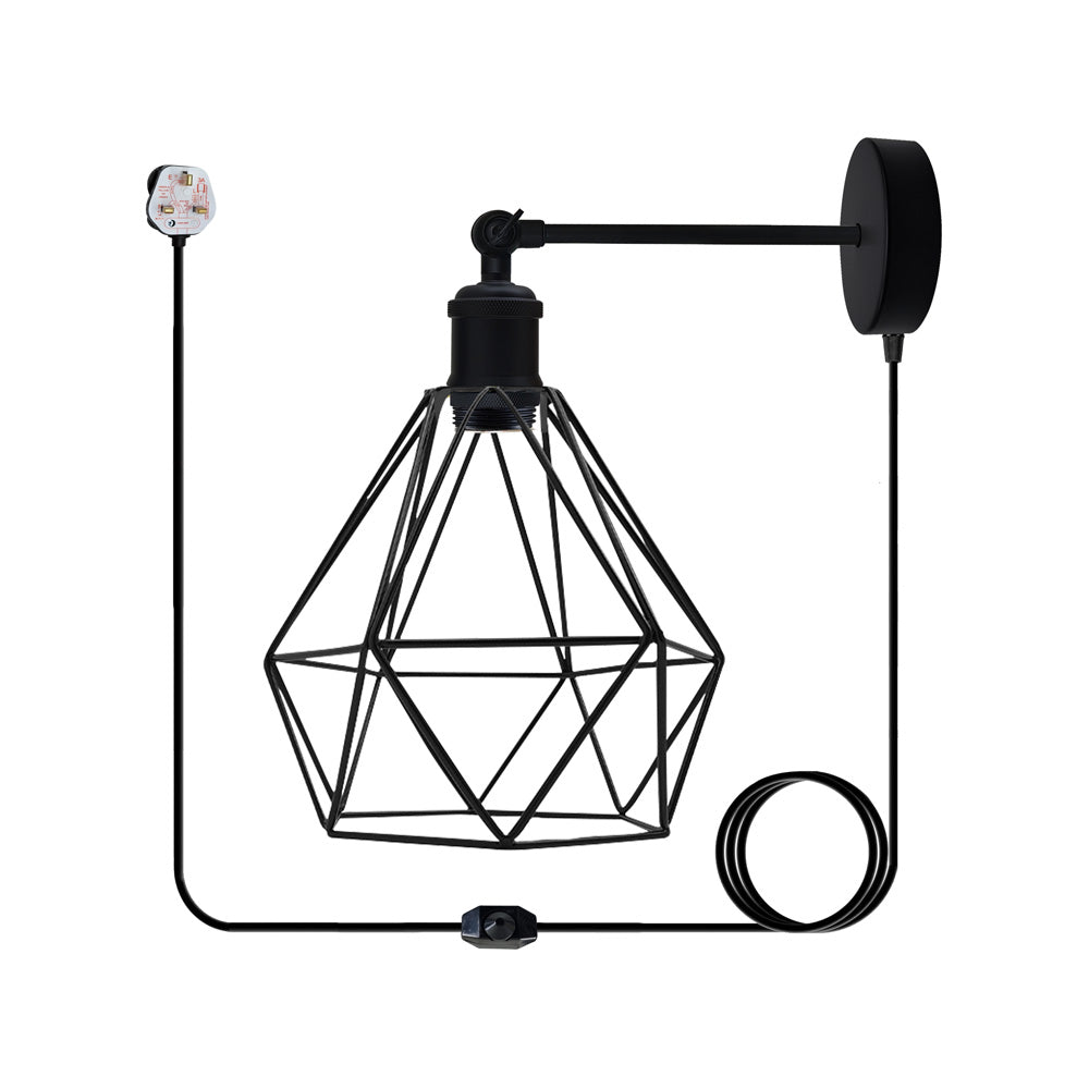 Diamond Cage Style Black Plug In Wall Light