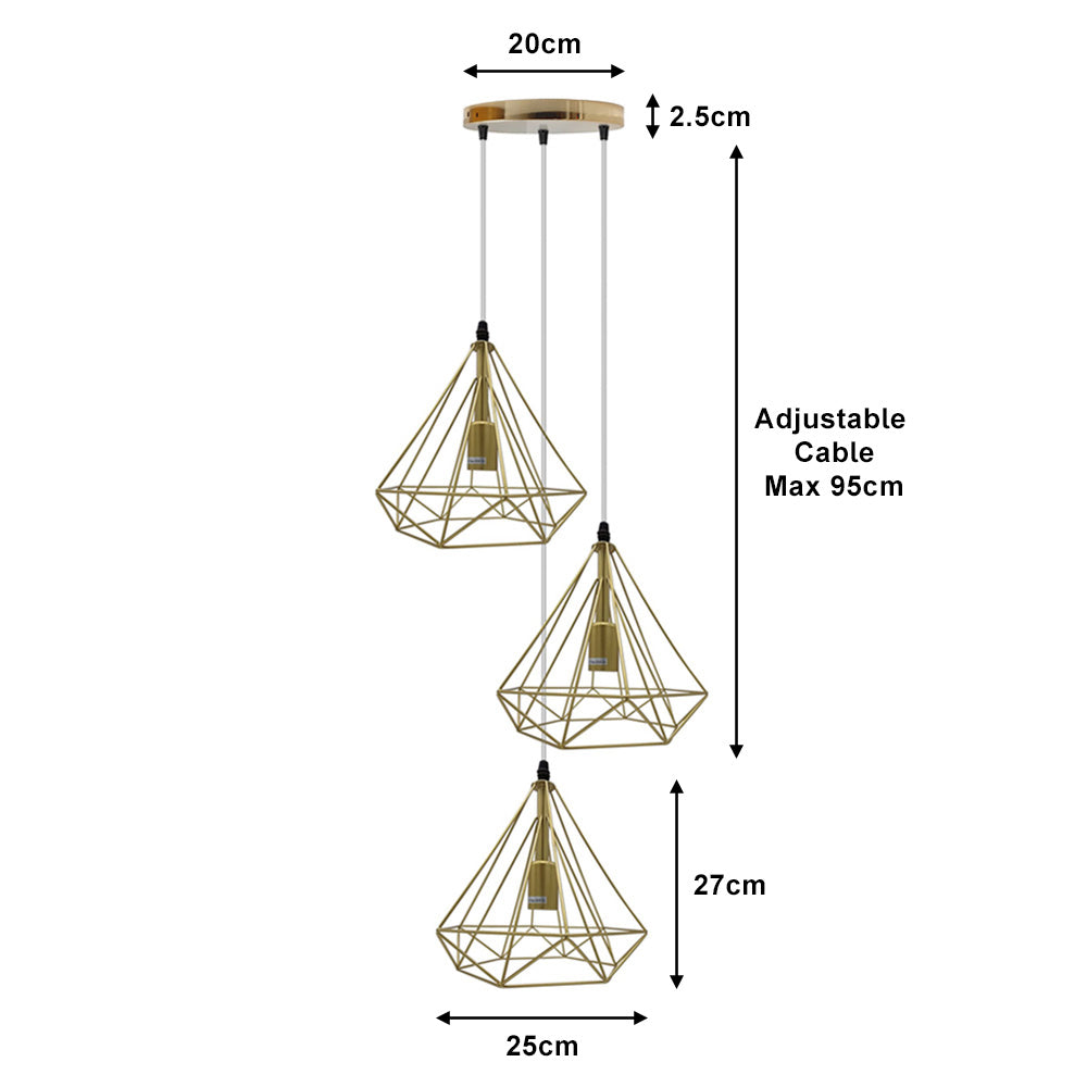 Gold Diamond Cage Triple Pendant Light