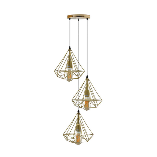 Gold Diamond Cage Triple Pendant Light