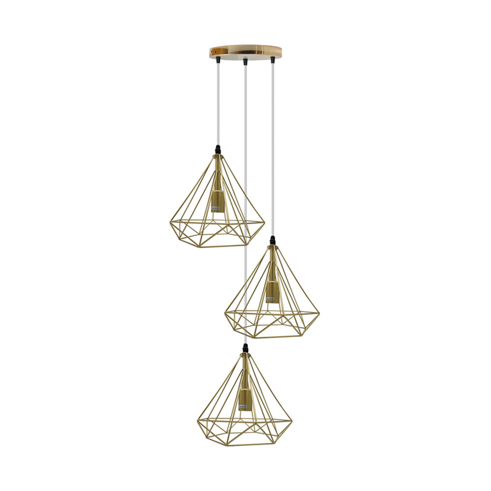 Gold Diamond Cage Triple Pendant Light