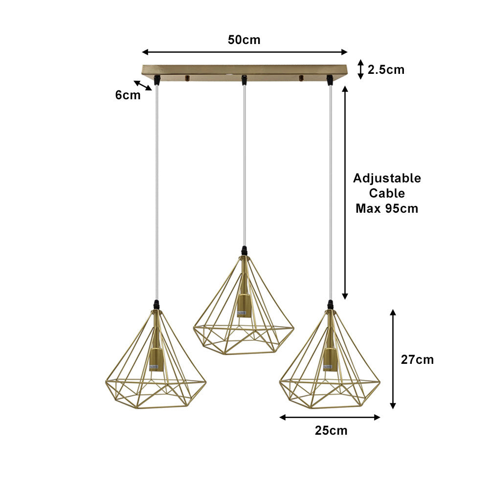 Gold Diamond Cage 3 Light Pendant