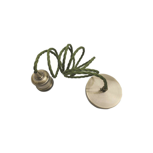 Green Brass Vintage Metal Pendant Light Fitting & 1m Army Green Twisted Cable - Without Bulb