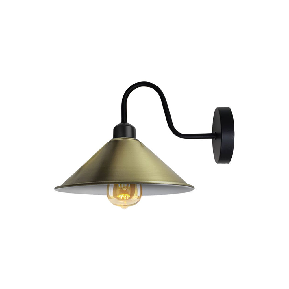 Green Brass Cone Retro Swan Neck Wall Light - With Bulb