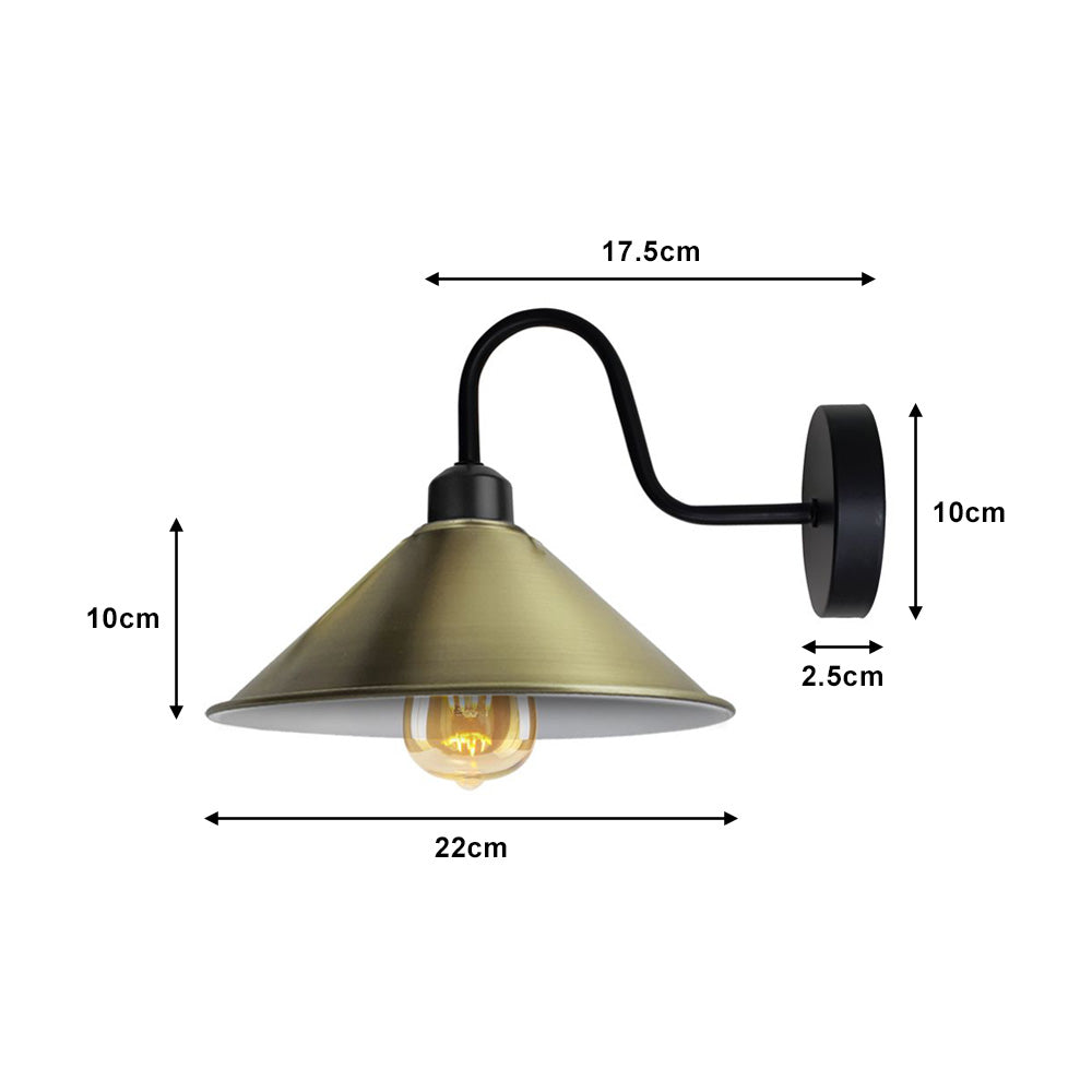 Green Brass Cone Retro Swan Neck Wall Light - With Bulb