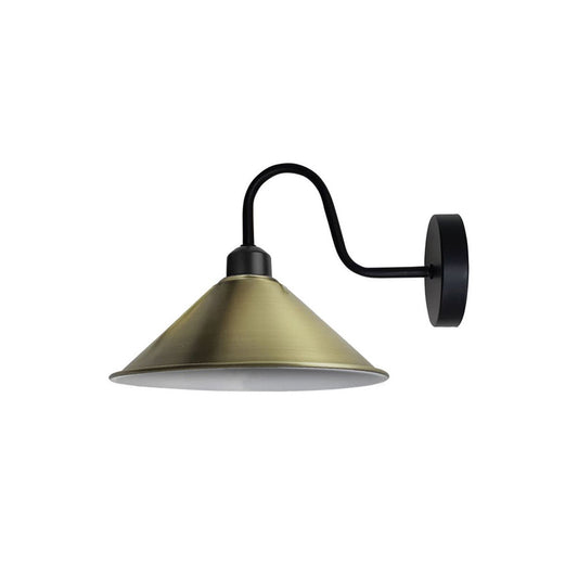 Green Brass Cone Retro Swan Neck Wall Light - Without Bulb