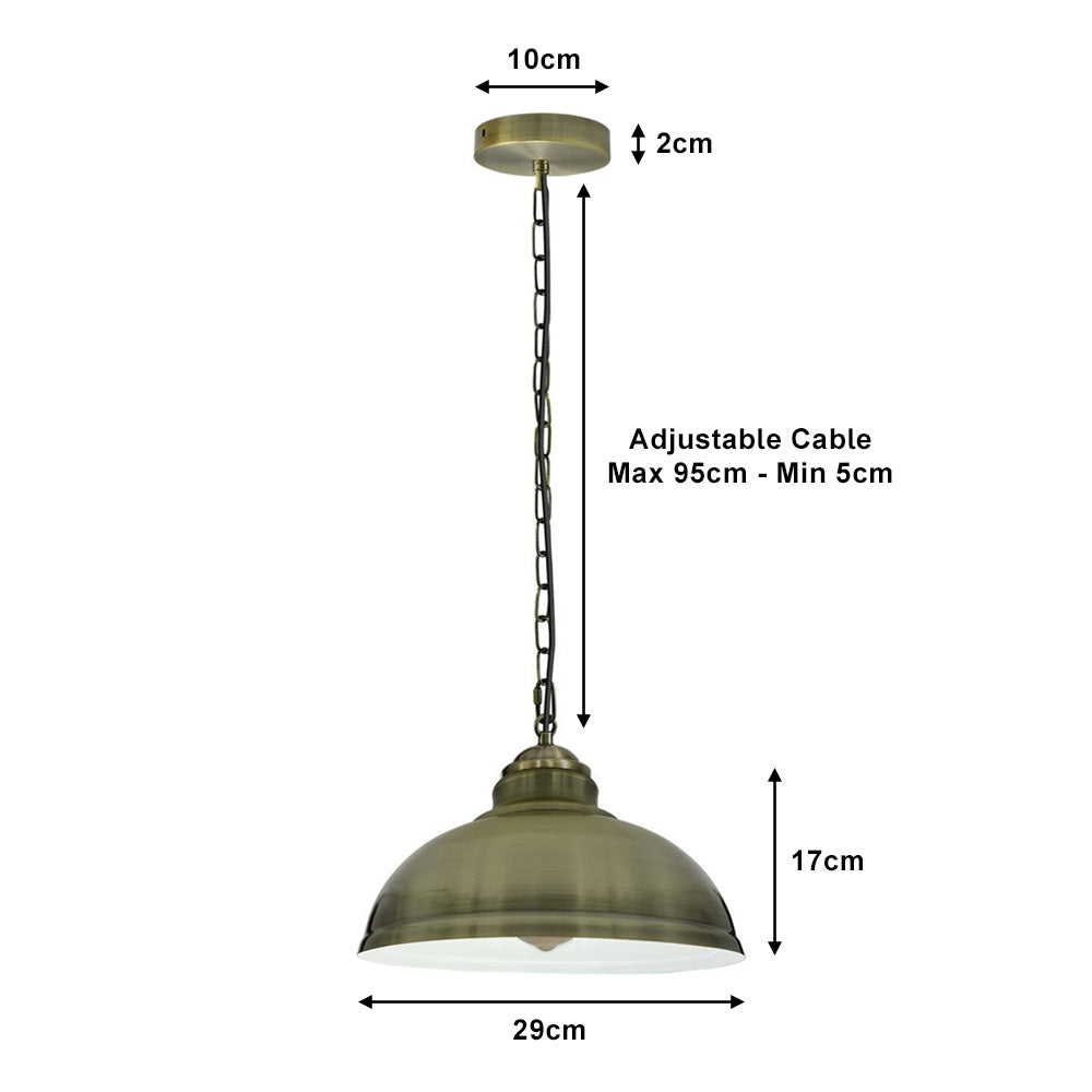 Green Brass Vintage Style Industrial Chain Pendant Light - Dome Lamp Holder
