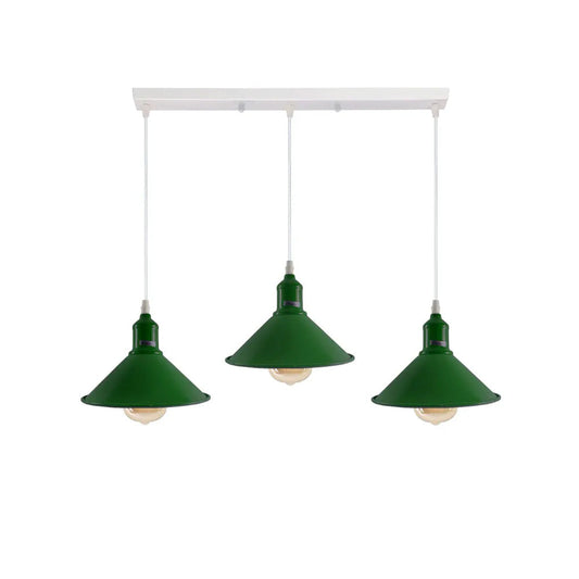 Green Cone Industrial Style 3 Light Pendant