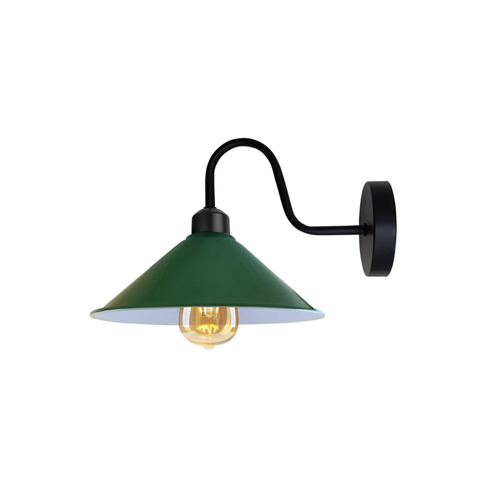 Green Cone Retro Swan Neck Wall Light - With Bulb