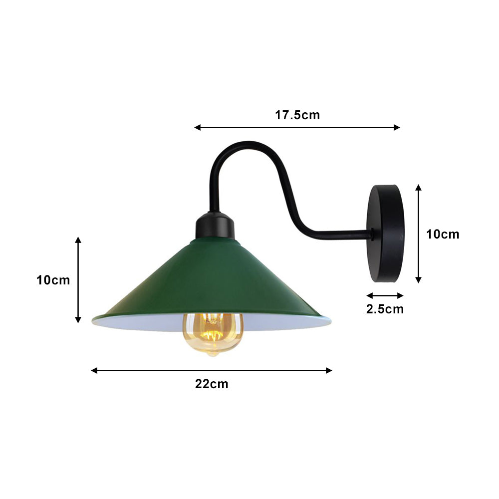 Green Cone Retro Swan Neck Wall Light - With Bulb