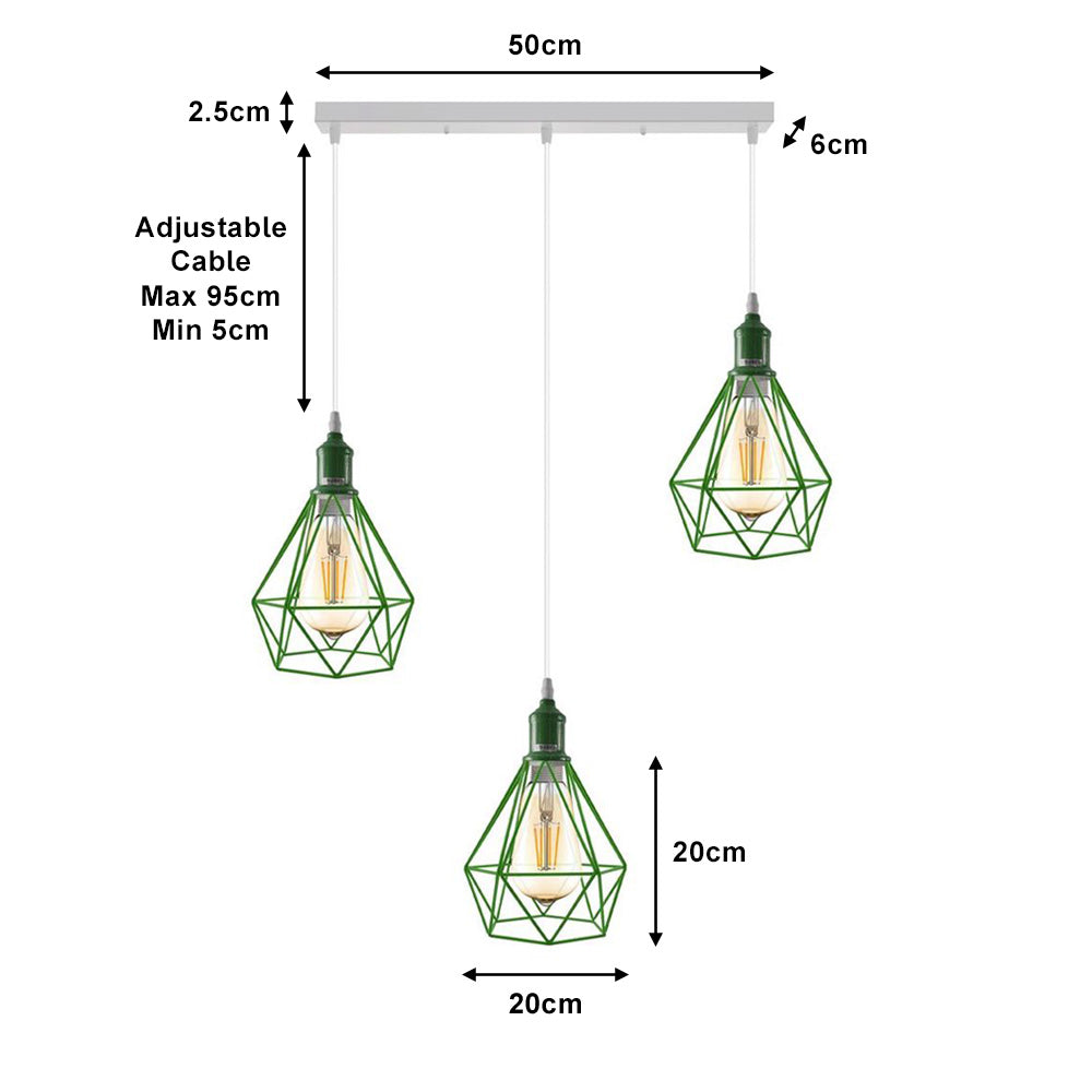 Green Diamond Cage 3 Light Pendant