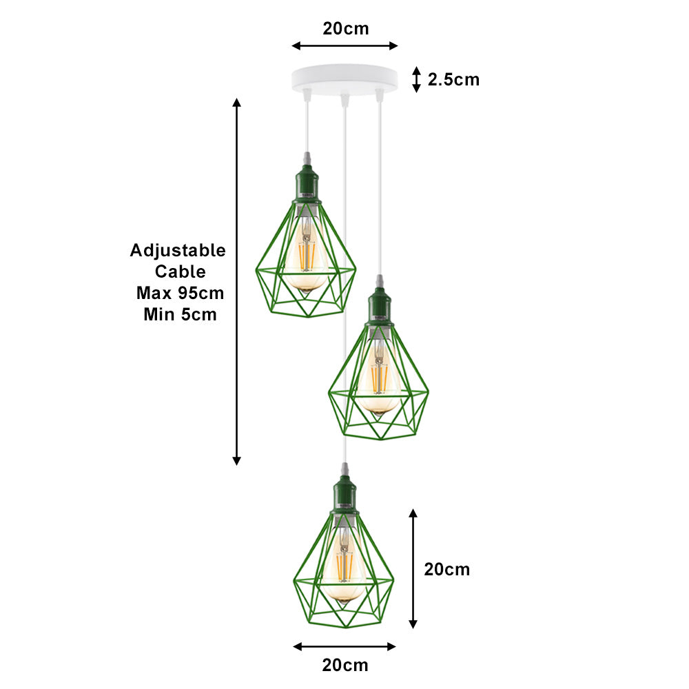 Green Diamond Cage Triple Pendant Light