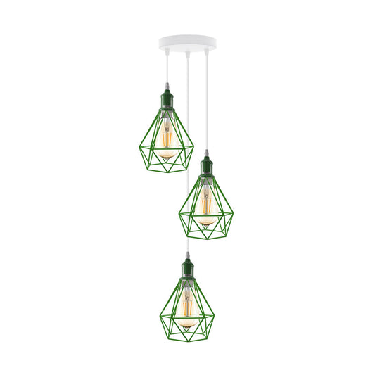 Green Diamond Cage Triple Pendant Light