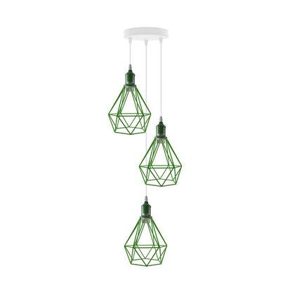 Green Diamond Cage Triple Pendant Light