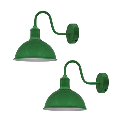 Green Dome Industrial Swan Neck Wall Lights - 2 Pack