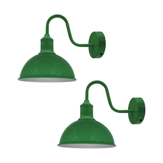 Green Dome Industrial Swan Neck Wall Light - 2 Pack