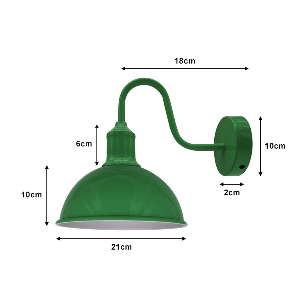 Green Dome Industrial Swan Neck Wall Lights - 2 Pack