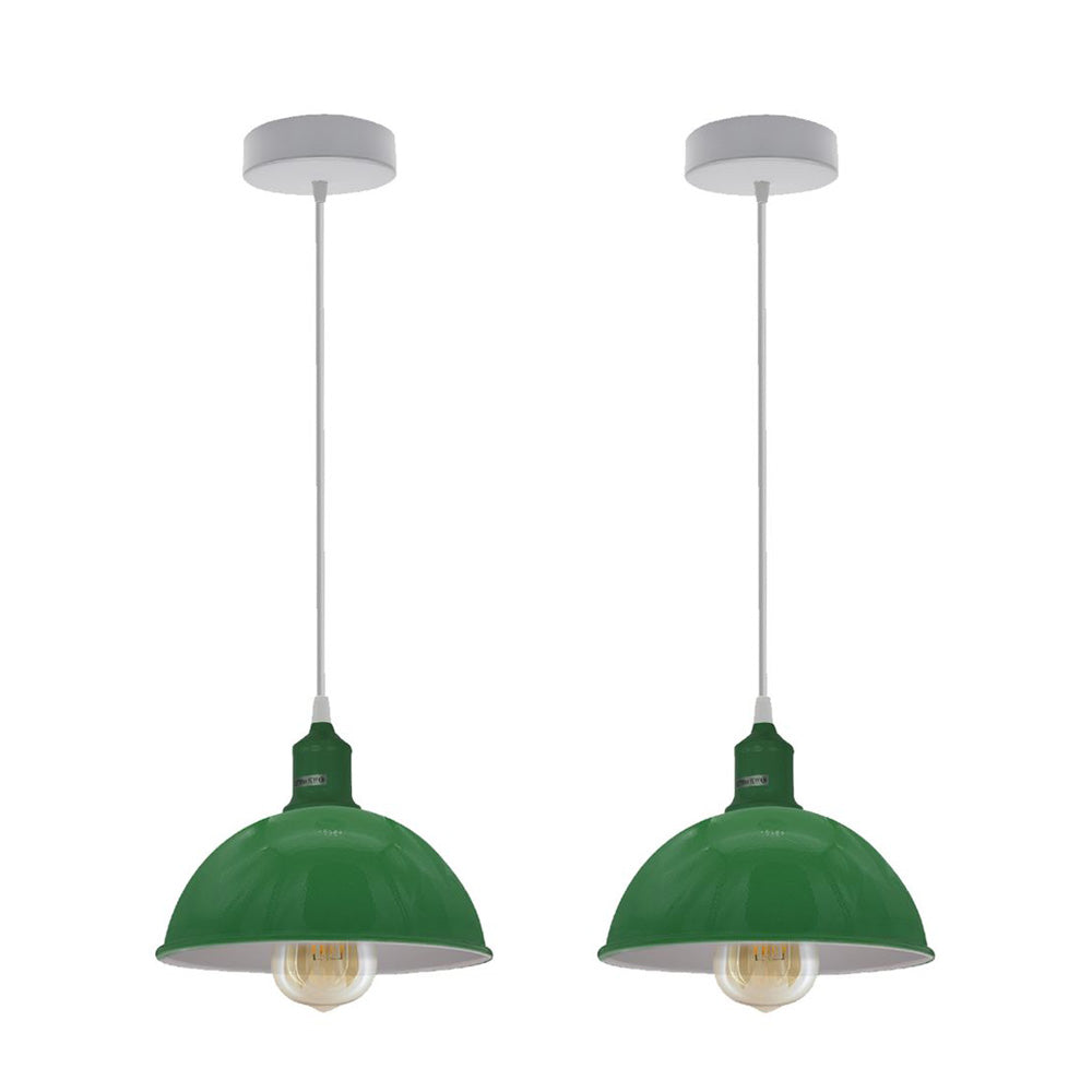 Green Small Dome Pendant Lights - With Bulbs - 2 Pack