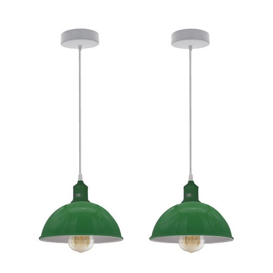 Green Small Dome Pendant Lights - With Bulbs - 2 Pack