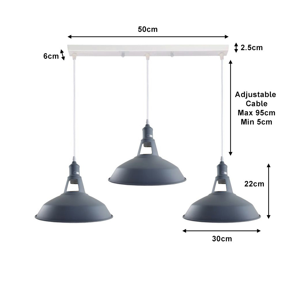 Barn Industrial Style 3 Light Pendant in 8 Colours