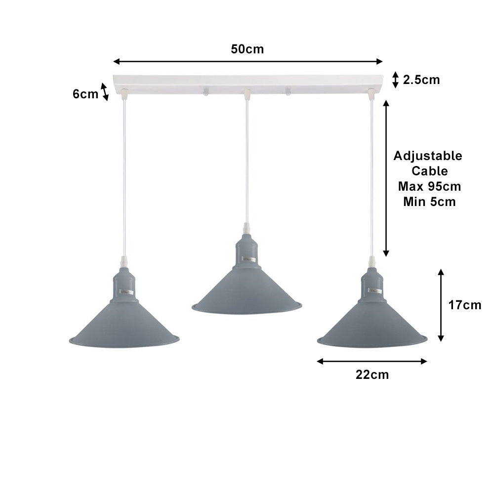 Grey Cone Industrial Style 3 Light Pendant