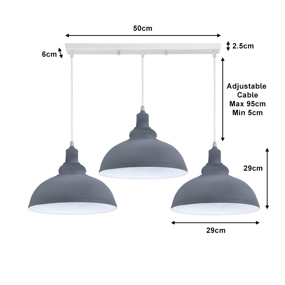 Grey Dome Vintage Style 3 Light Pendant