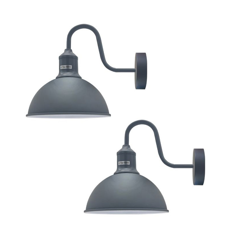Grey Dome Industrial Swan Neck Wall Lights - 2 Pack