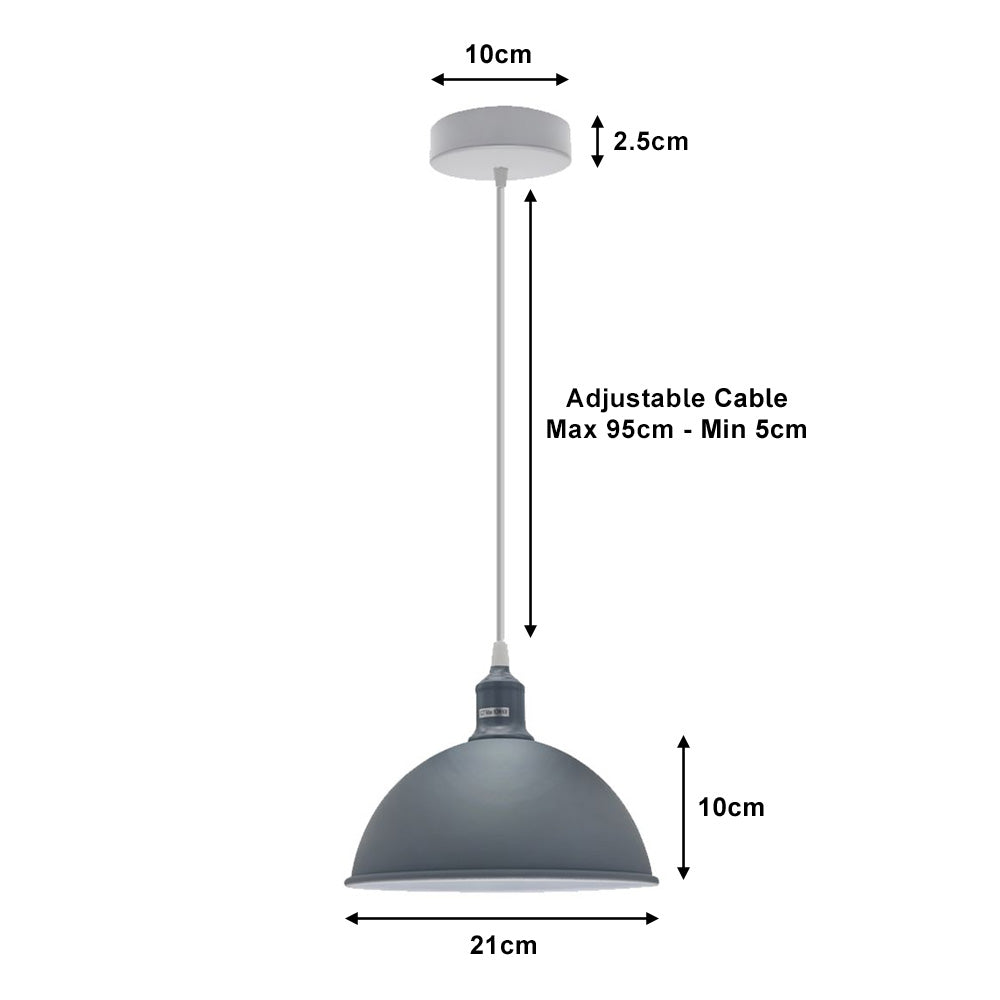 Grey Small Dome Pendant Lights - With Bulbs - 2 Pack