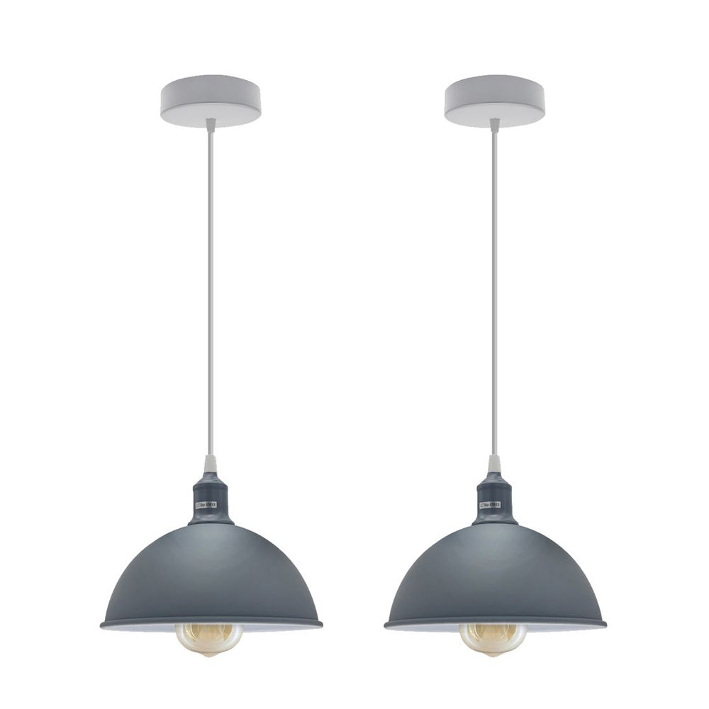 Grey Small Dome Pendant Lights - With Bulbs - 2 Pack