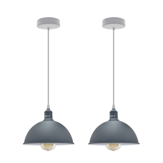 Grey Small Dome Pendant Lights - With Bulbs - 2 Pack
