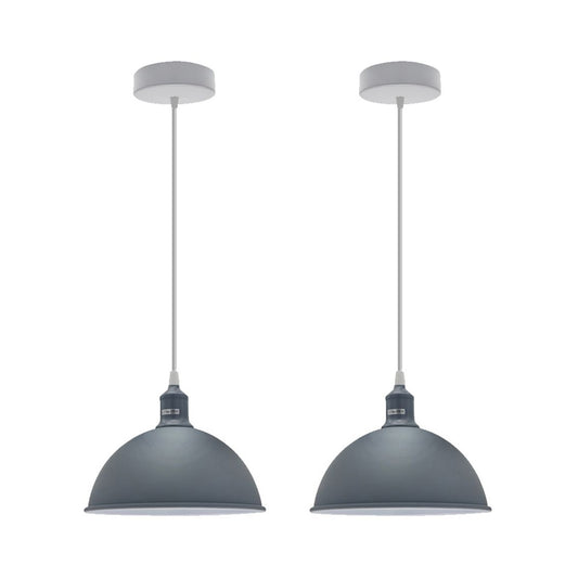Grey Small Dome Pendant Lights - Without Bulbs - 2 Pack