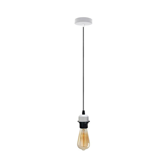 Industrial White Pendant Light Fitting - With Bulb