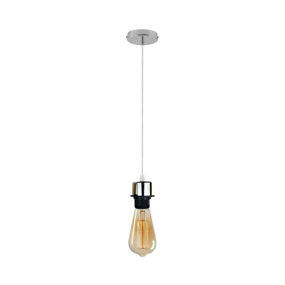 Industrial Chrome Pendant Light Fitting - With Bulb