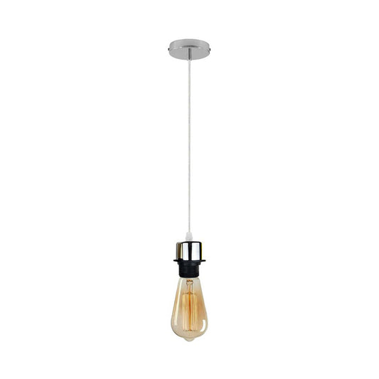 Industrial Chrome Pendant Light Fitting - With Bulb