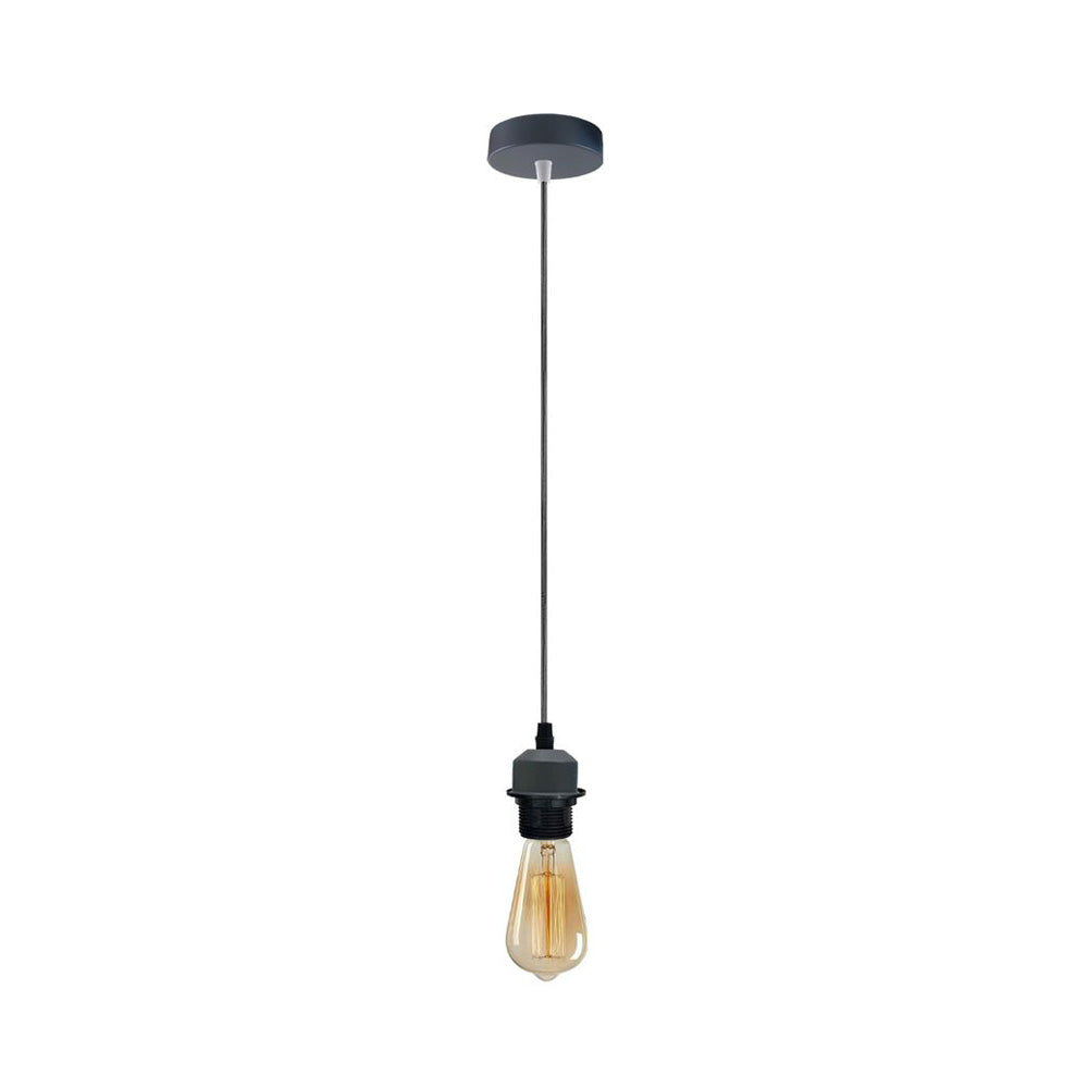 Industrial Grey Pendant Light Fitting - With Bulb