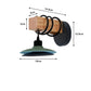 Natural Wood Wall Light With Blue & Black Shades