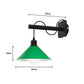 Modern Industrial Black Wooden Wall Light With Green Cone Shade